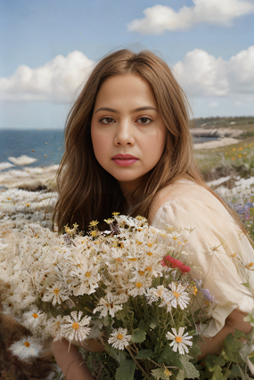 海边花草丛美女写真摄影图片